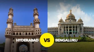 Hyderabad vs Bengaluru real estate investment comparison: 2026 skyline view with residential, infrastructure and IT hubs