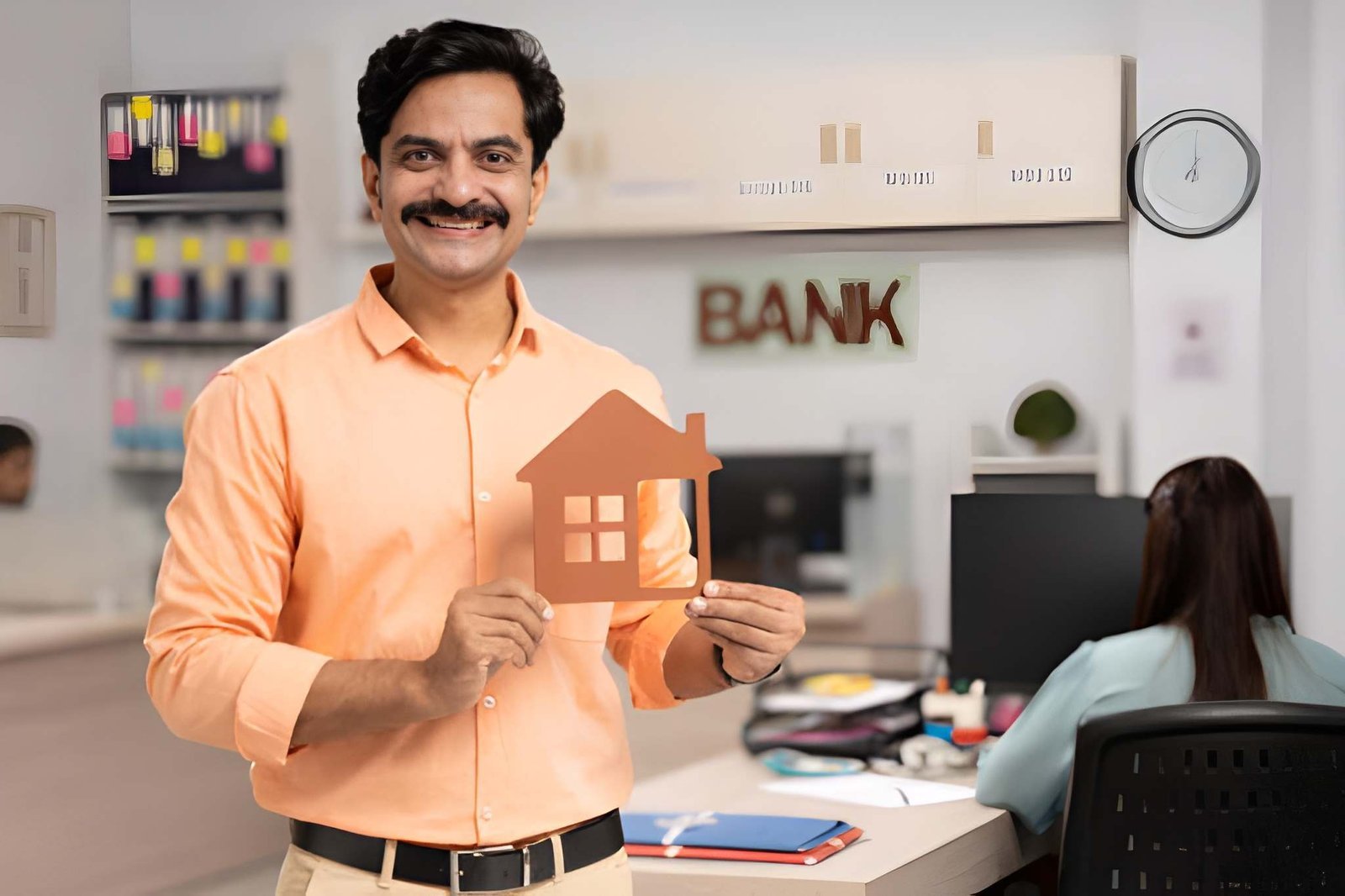 A man is holding house model in bank while choosing the right bank for home loan in India