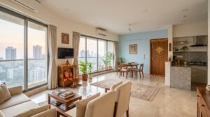 Bright Vastu-compliant apartment living room with natural light, open layout, and positive energy design.